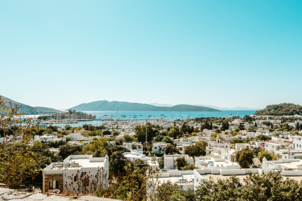 View of the marina and Bodrum Castle in Turkey