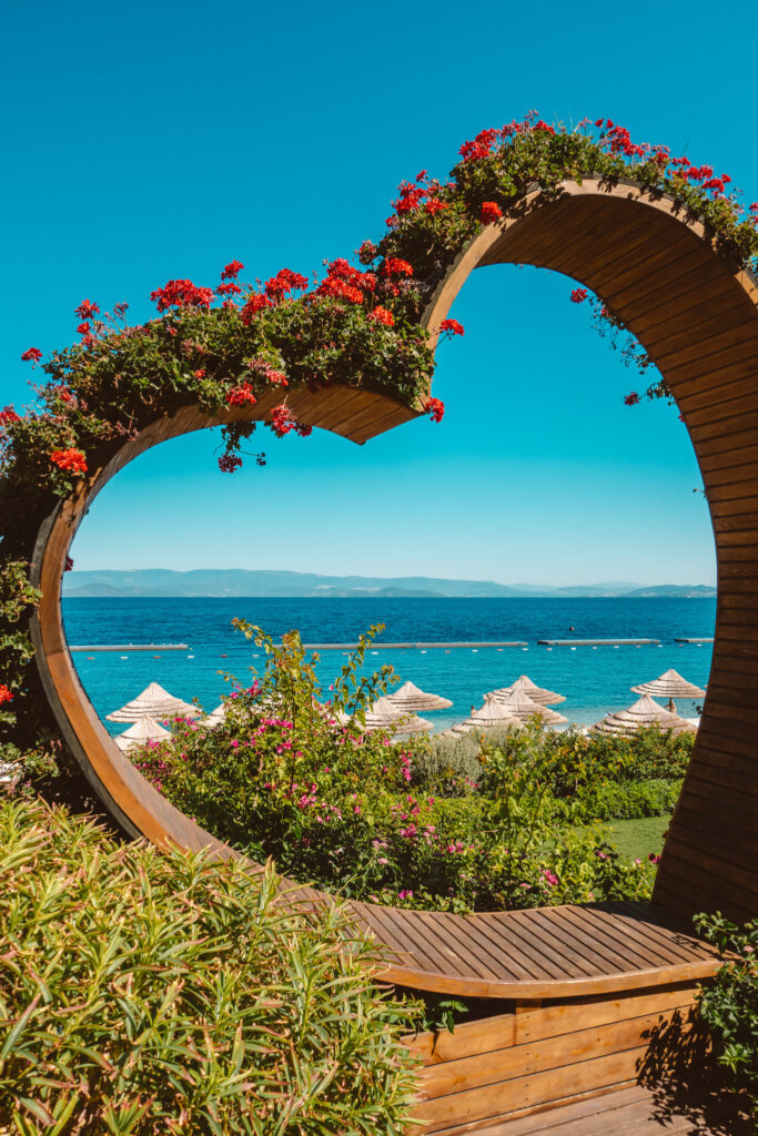 Heart-shaped view of the beach club at Mandarin Oriental Bodrum