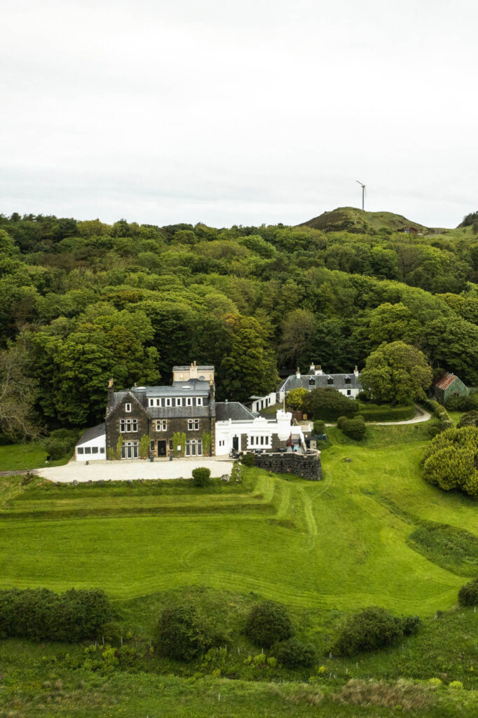 Aerial view of the Flodigarry Hotel on Isle of Skye