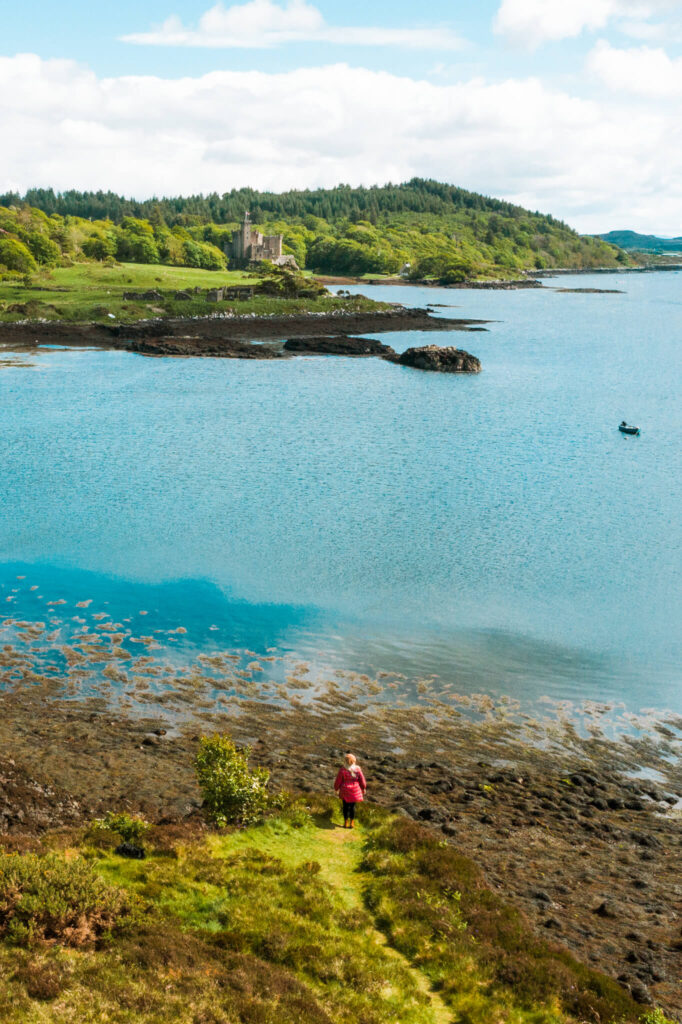 Aerial view of Castle Dunvegan on the shore of Loch Dunvegan