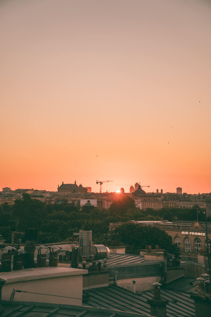 Sunset over the city skyline in Paris