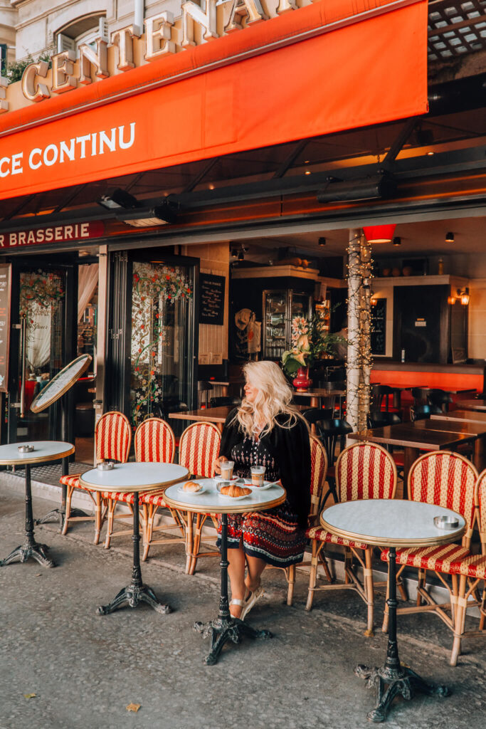 Enjoying croissants at a cafe in Paris