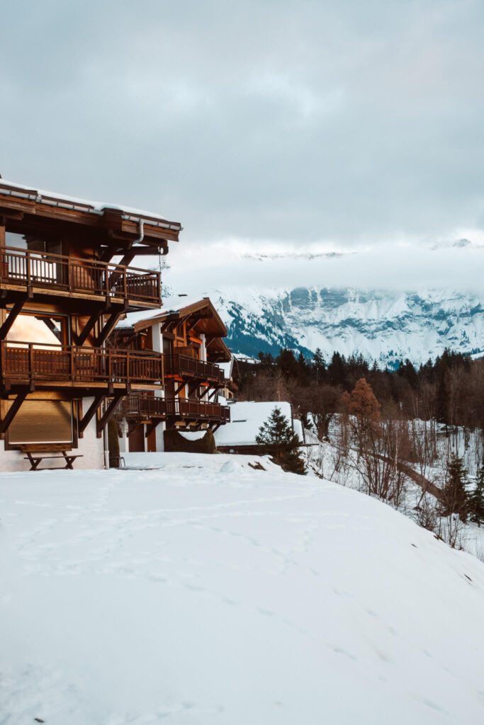Chalet at Les Chalets du Mont d’Arbois hotel with the French Alps in the backdrop