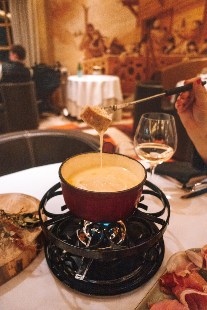 Fondue at La Table de Noémie restaurant at Les Chalets du Mont d’Arbois hotel