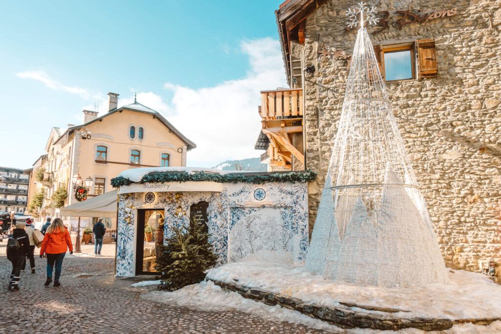 Holiday decorations in downtown Megeve, France