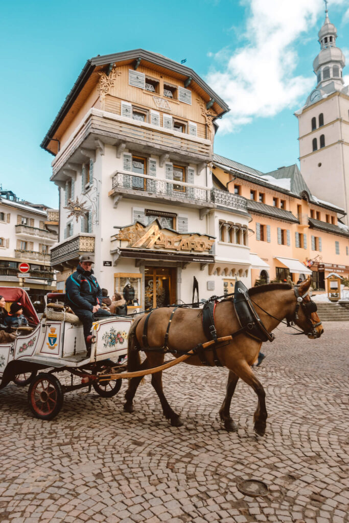 Horse-drawn carriage in the village of Megeve, France