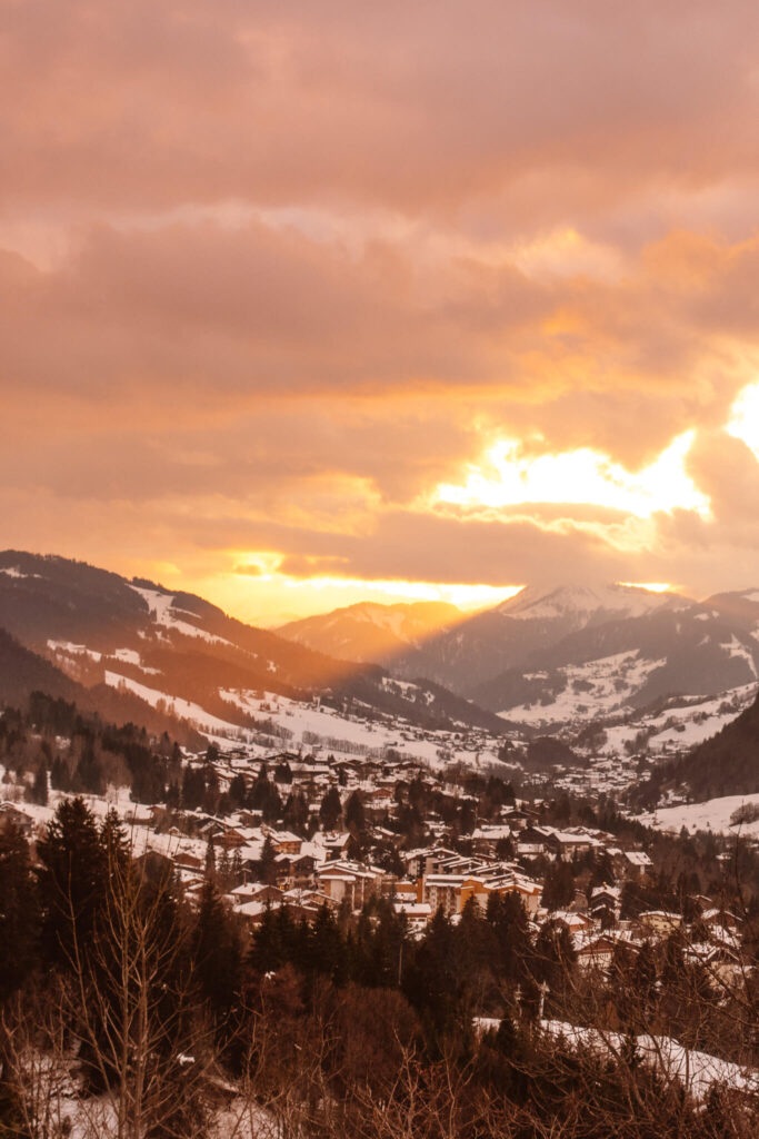 View of sunset over the French Alps