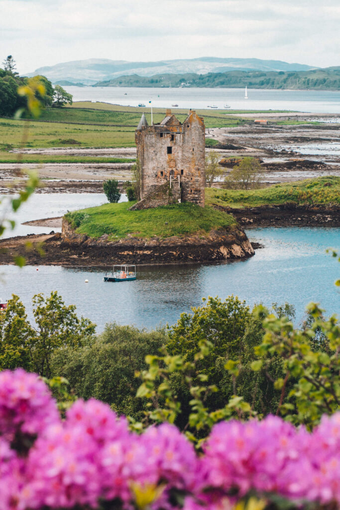 Castle Stalker with Loch Linnhe in the background