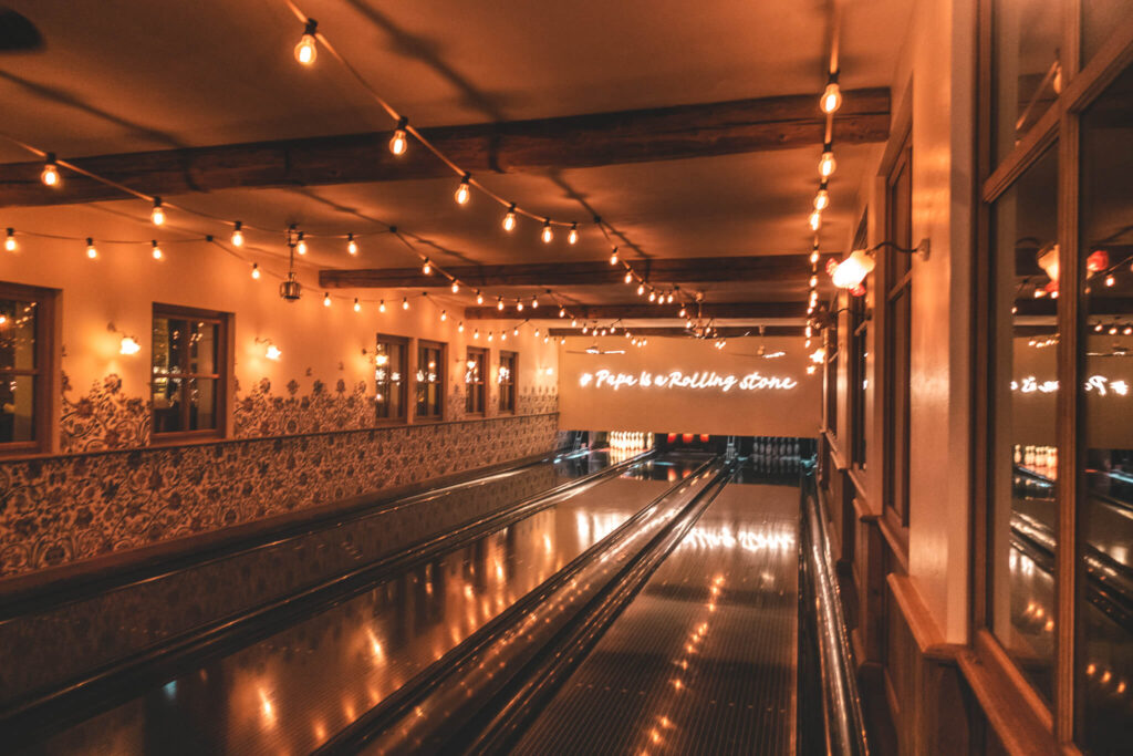 Bowling lanes at Cosa Papa in Megeve