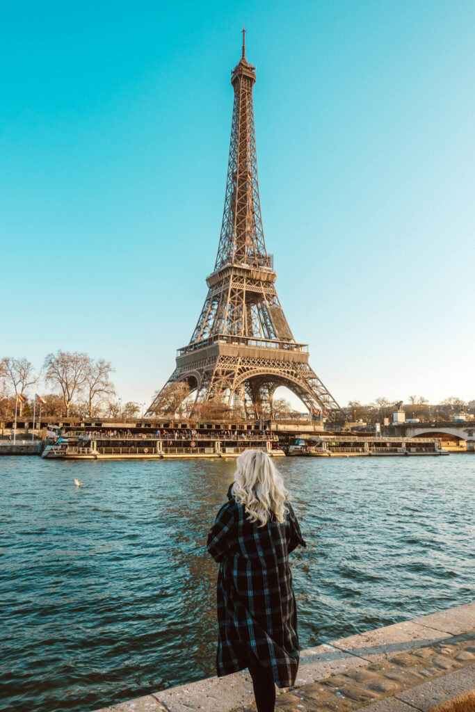 Views of the Eiffel Tower from across the Seine riverr