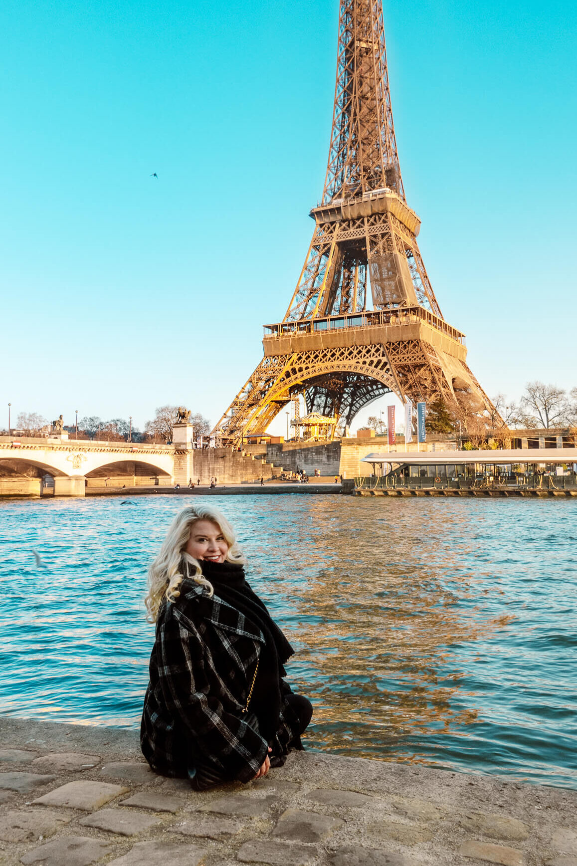 Views of the Eiffel Tower from across the Seine riverr