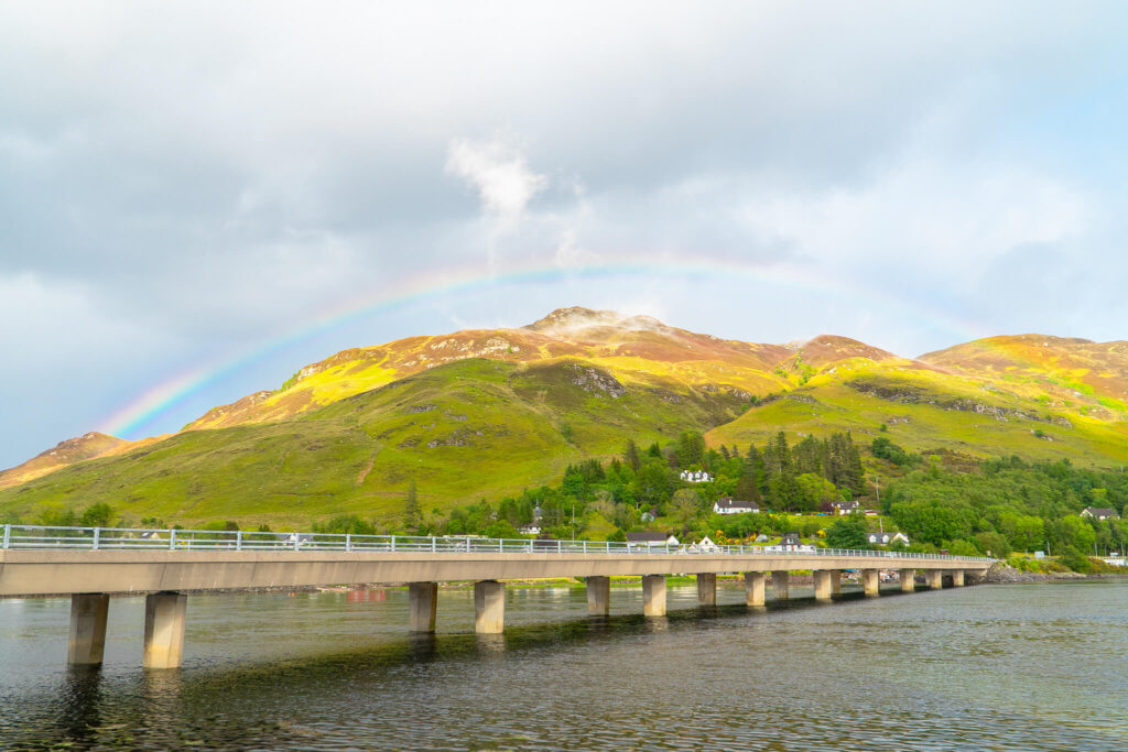 Rainbow over Loch Long in Scotland