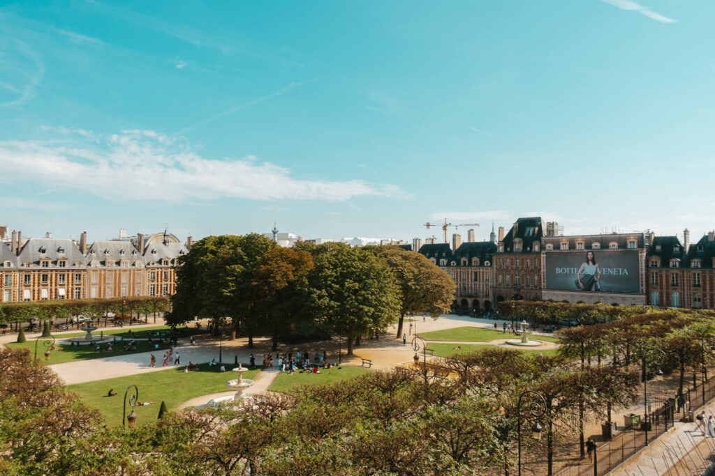 View of Place des Vosges from the Cour des Vosges hotel