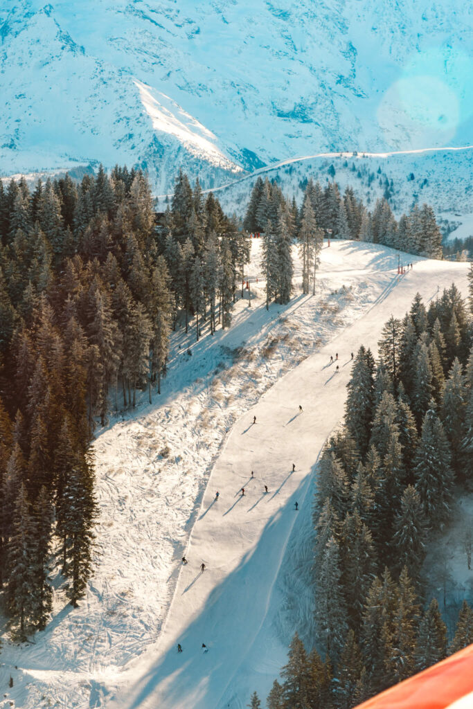 Aerial view of the Megeve ski slopes from the Aérocime airplane