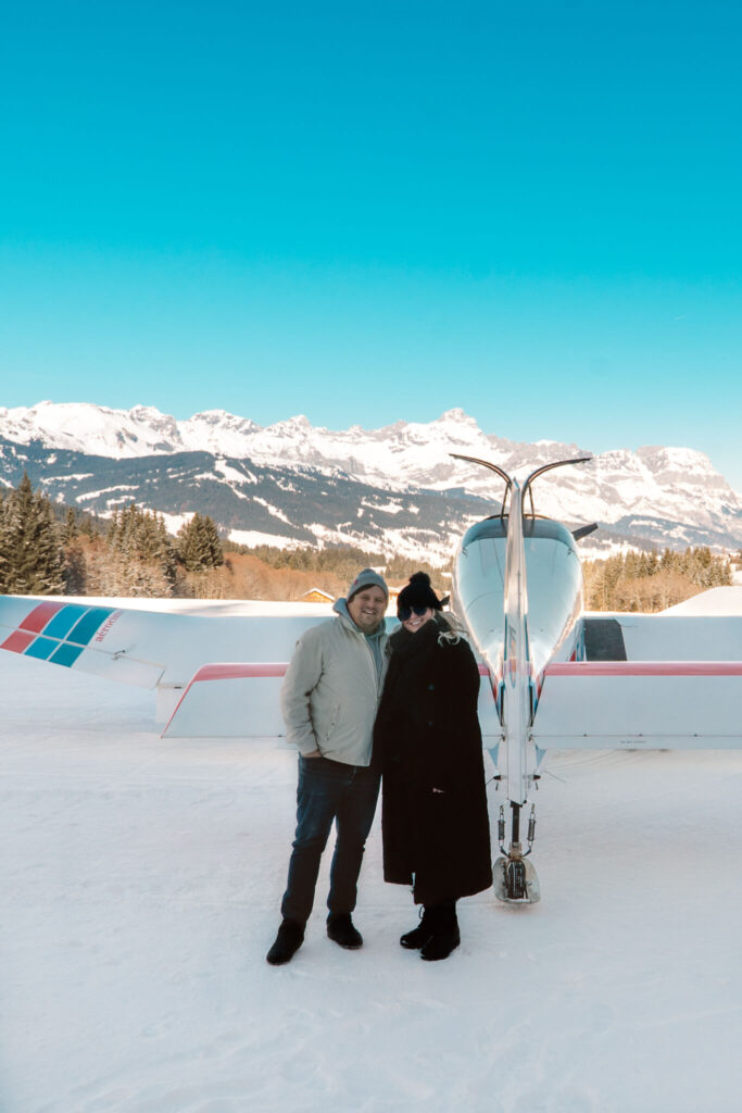 Posing in front of the Aérocime airplane at the Megève Altiport