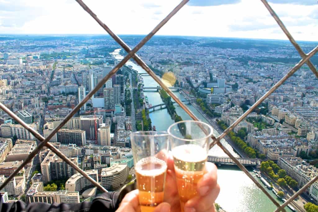 Champagne cheers at the top of the Eiffel Tower