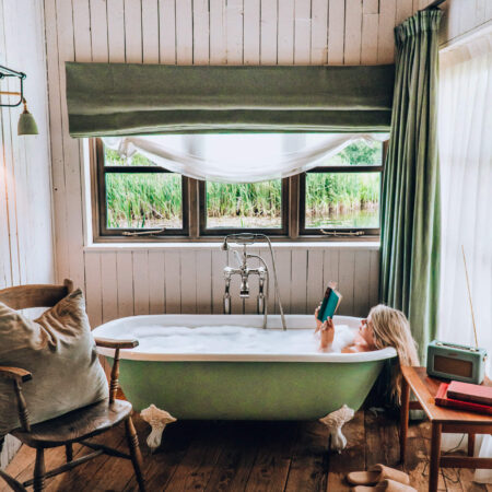 Freestanding bathtub of the three bedroom cabin at Soho Farmhouse