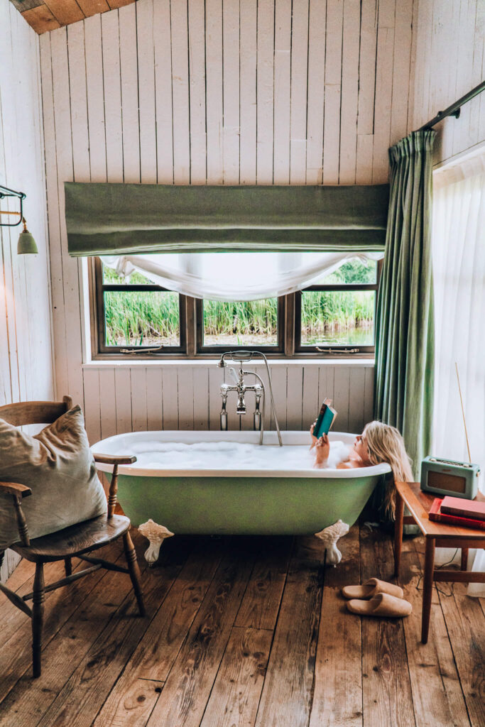 Freestanding bathtub of the three bedroom cabin at Soho Farmhouse