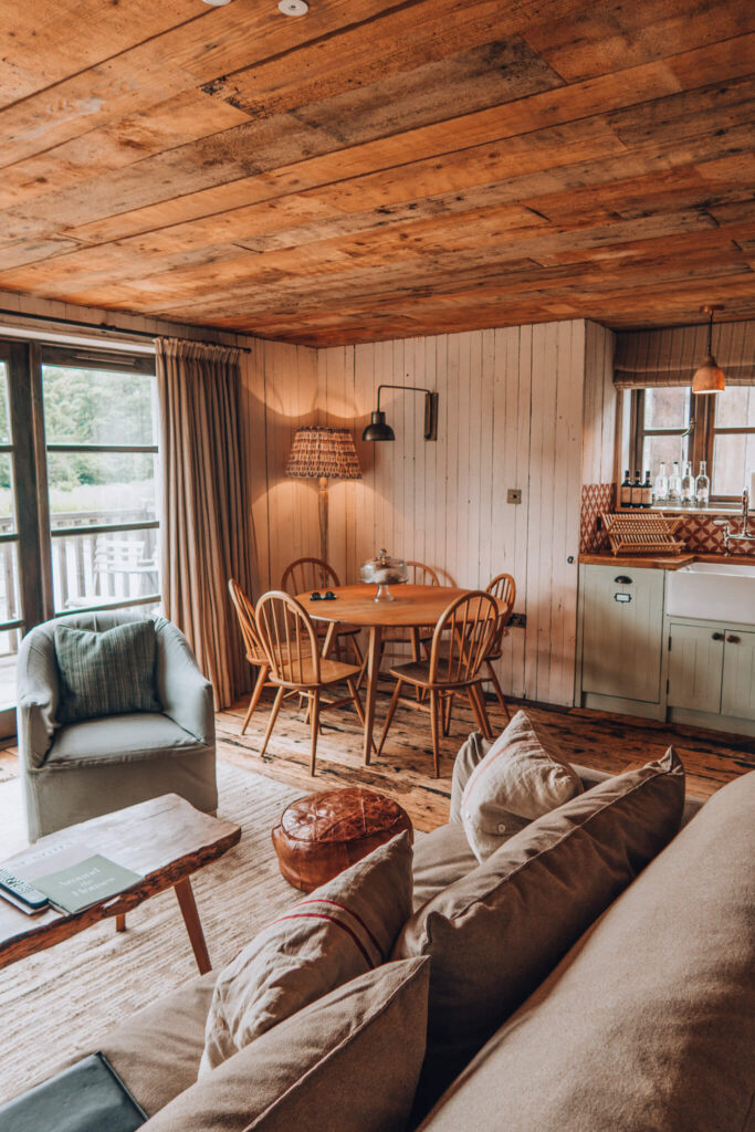 Dining and living room in the three bedroom cabin