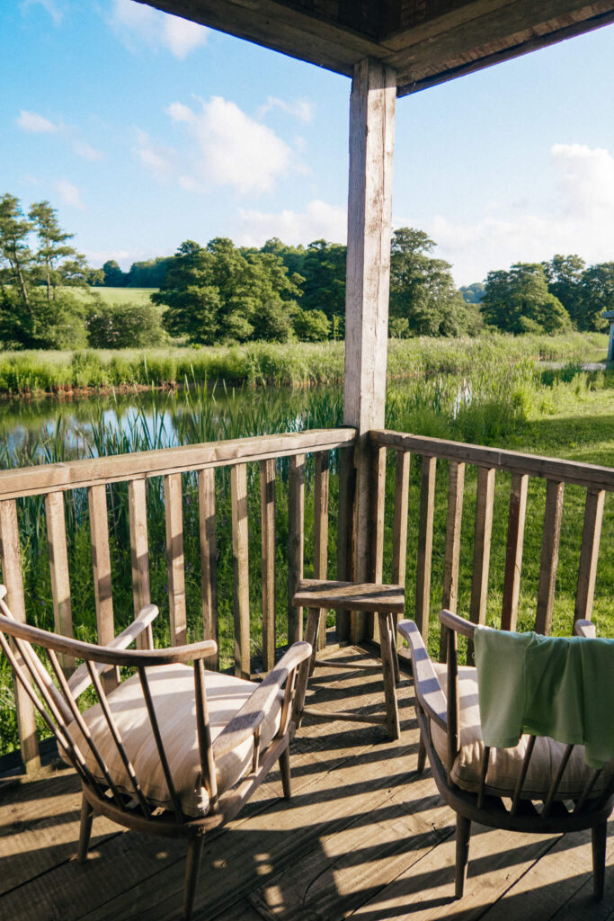 Terrace at three bedroom cabin at Soho Farmhouse