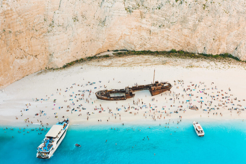 Aerial view of Navagio Shipwreck Beach in Zakynthos, Greece