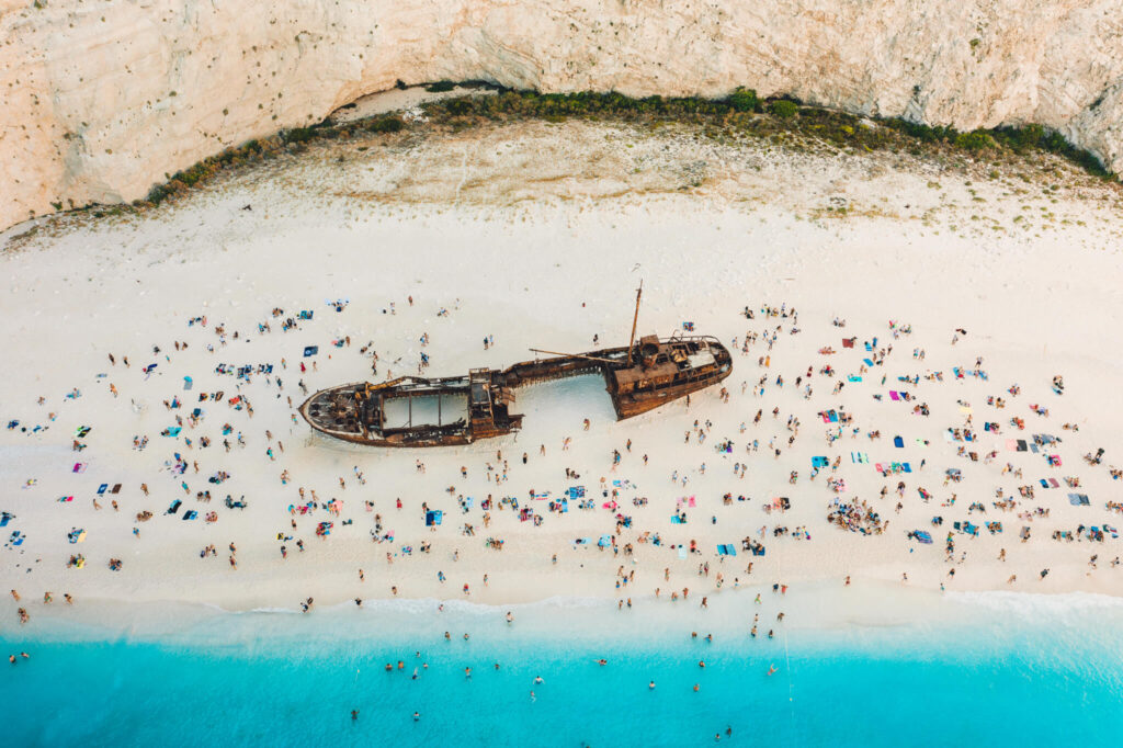 Aerial view of Navagio Beach in Zakynthos, Greece