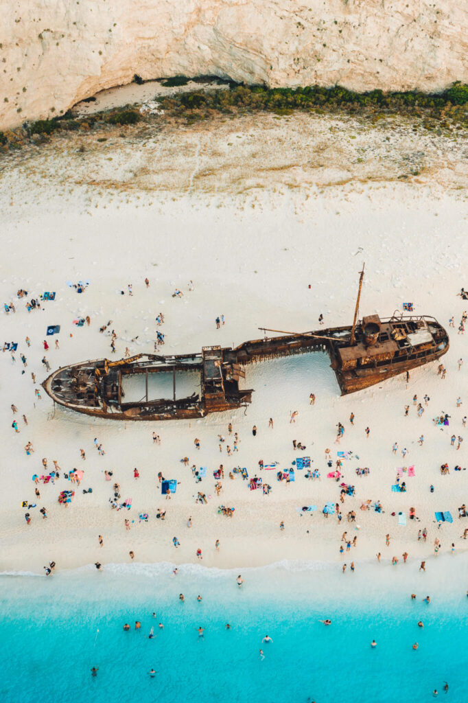 Aerial view of Navagio Shipwreck Beach in Zakynthos, Greece