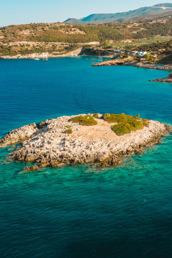 Aerial view of islet off of Zakynthos, Greecce