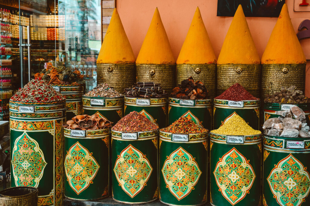 Spices at the souk in the Medina of Marrakech, Morocco
