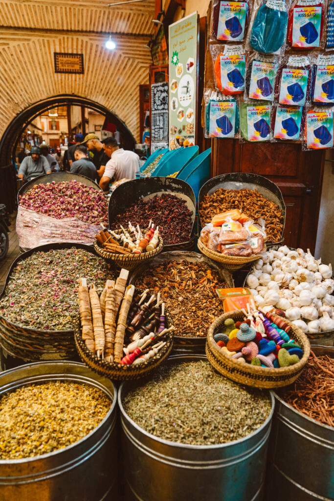 Spices at the souk in the Medina of Marrakech, Morocco