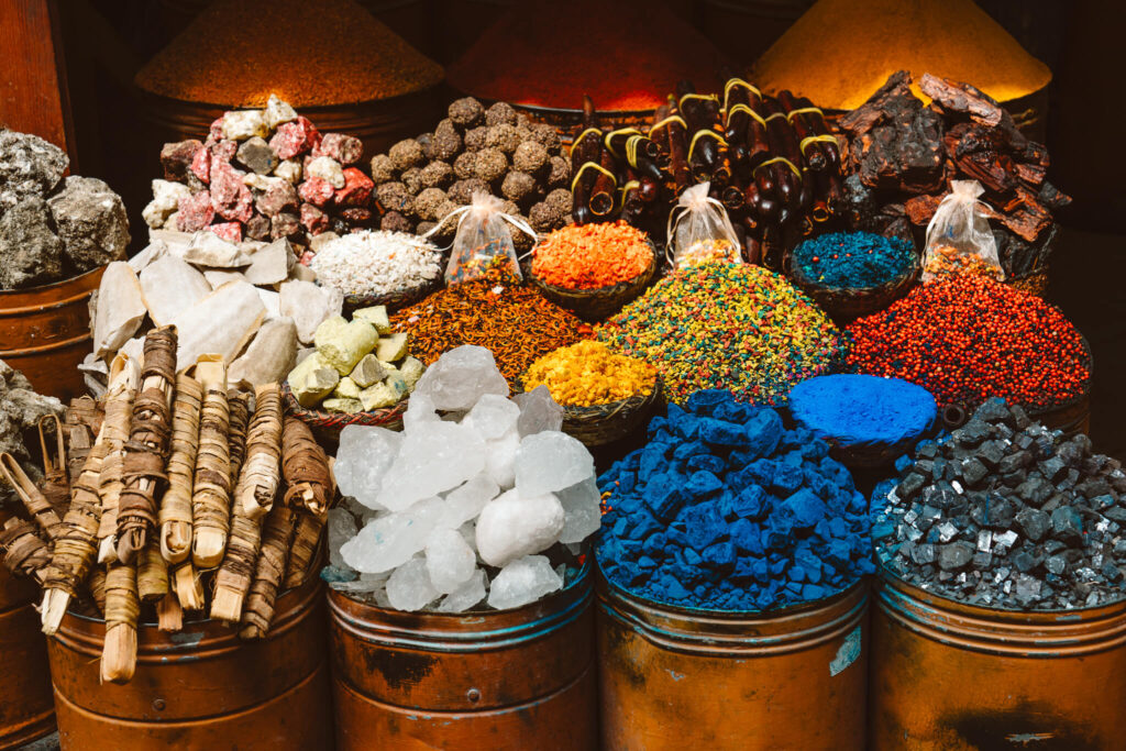 Spices at the souk in the Medina of Marrakech, Morocco