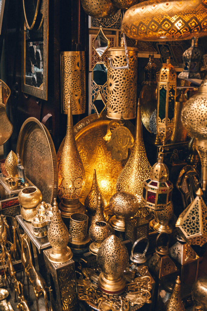 Gold lanterns at the Marrakech Souk