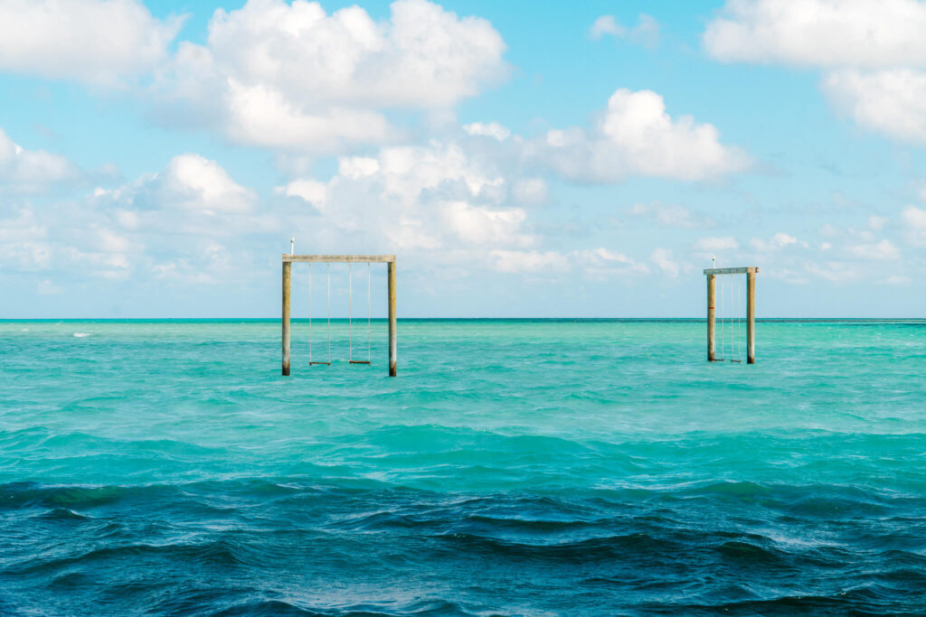 Sand bar swings in Harbour Island, Bahamas