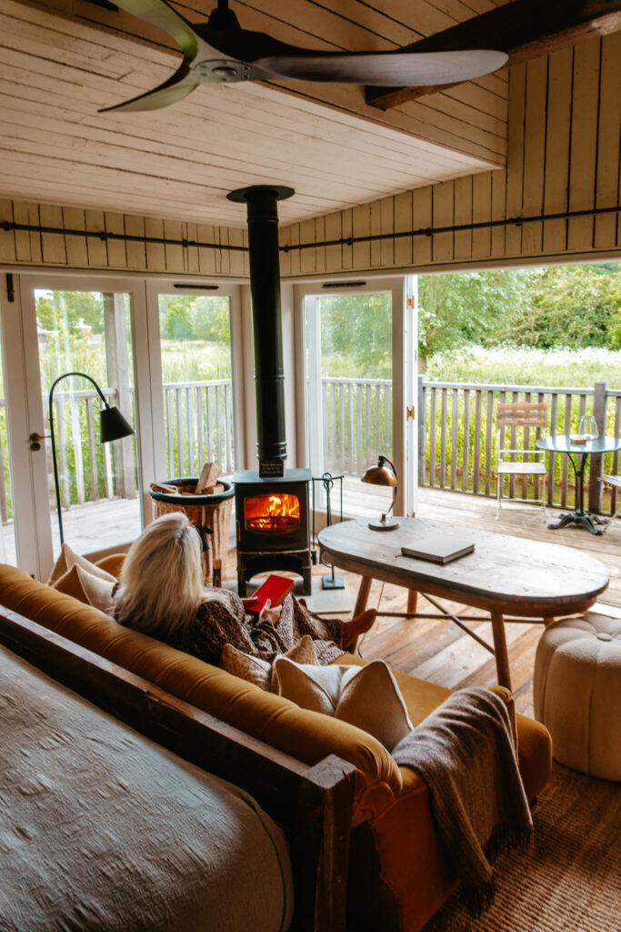 Cozy fire in the studio cabin